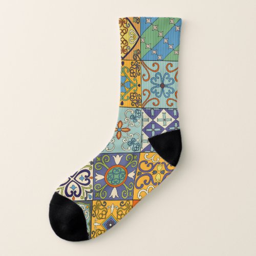 Portuguese Talavera Tile Design Socks