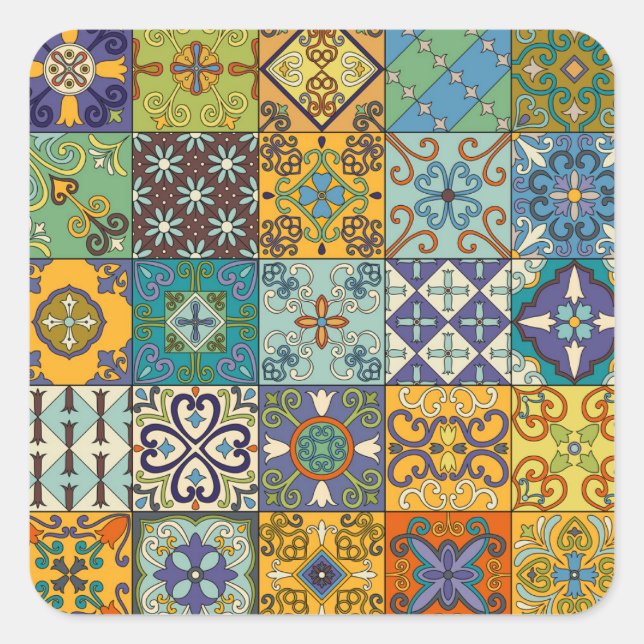 Portuguese Talavera Tile Design Square Sticker (Front)