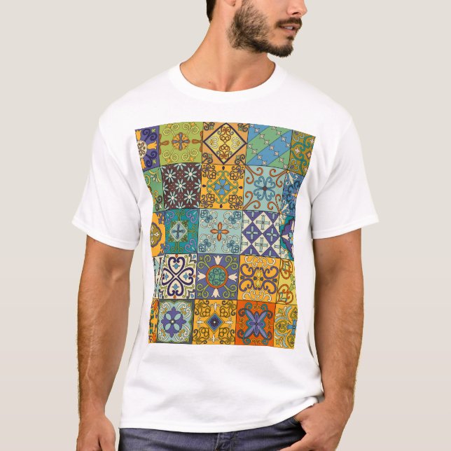 Portuguese Talavera Tile Design T-Shirt (Front)