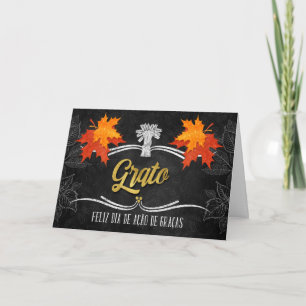 Portuguese Thanksgiving Grateful Blessings Chalk Holiday Card