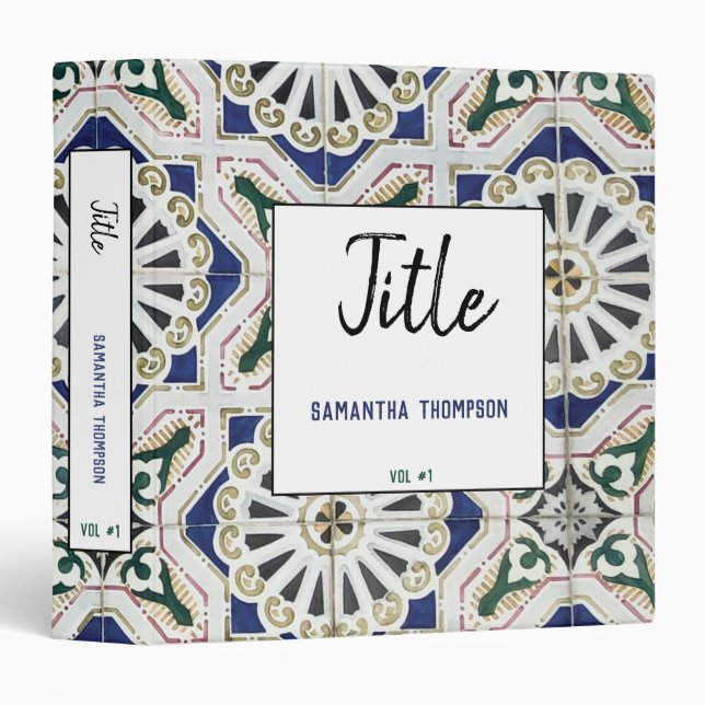 Portuguese Tile Azulejo Colorful Geometric 3 Ring Binder (Front/Spine)