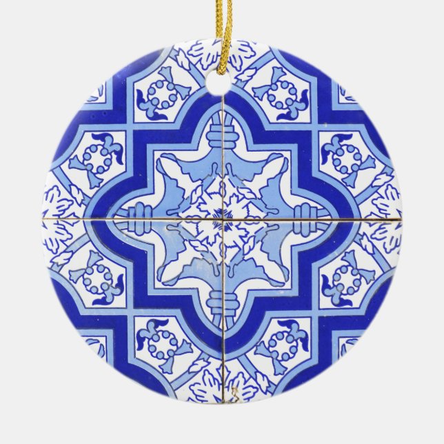 Portuguese Tile Blue and White Ceramic Ornament (Front)