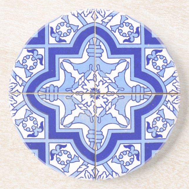 Portuguese Tile Blue and White Drink Coaster (Front)