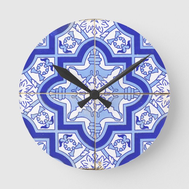 Portuguese Tile Blue and White Round Clock (Front)