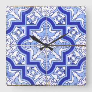 Portuguese Tile clock blue