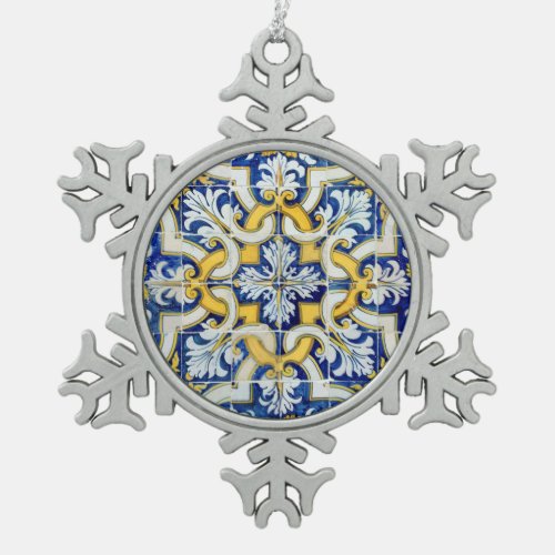 Portuguese tile designs snowflake pewter christmas ornament
