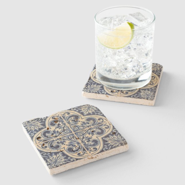 Portuguese tile inspired stone coaster (Side)