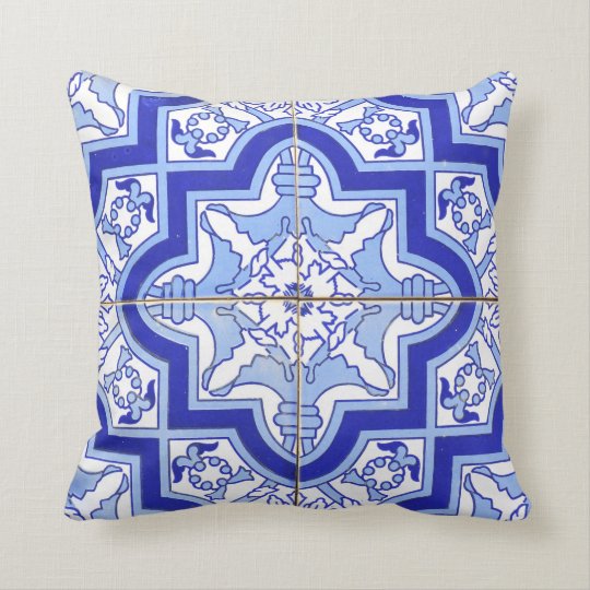 Portuguese Tile Patio Pillow Blue Azulejos Zazzle Com