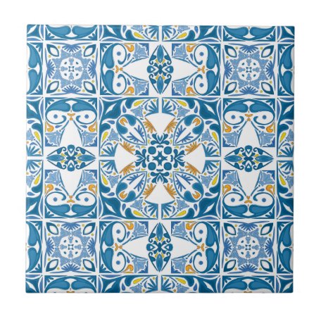 Portuguese Tile Pattern Fabric | Zazzle.com