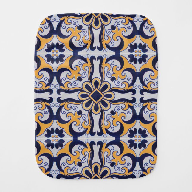 Portuguese tile pattern baby burp cloth (Front)
