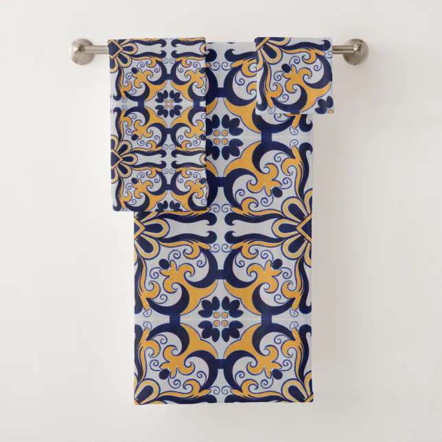 Portuguese tile pattern bath towel set Zazzle
