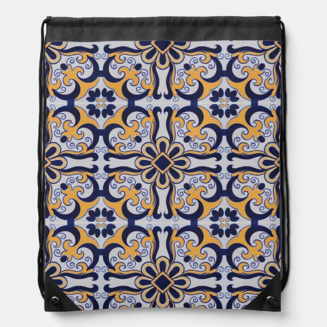 Portuguese tile pattern drawstring bag (Front)