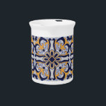 Portuguese tile pattern drink pitcher<br><div class="desc">Portuguese tile pattern design with blue,  white and yellow floral decoration</div>