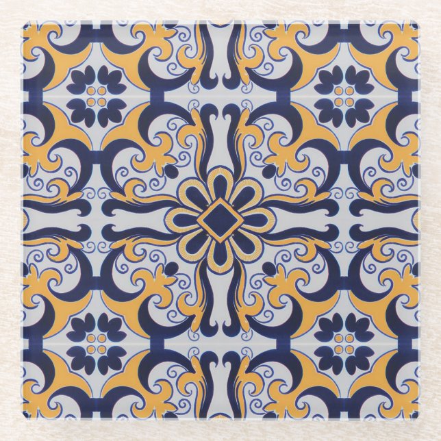 Portuguese tile pattern glass coaster (Front)