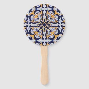 Portuguese tile pattern hand fan