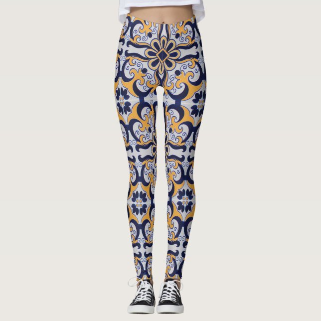 Portuguese tile pattern leggings (Front)
