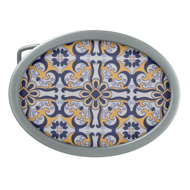 Portuguese tile pattern oval belt buckle (Front)