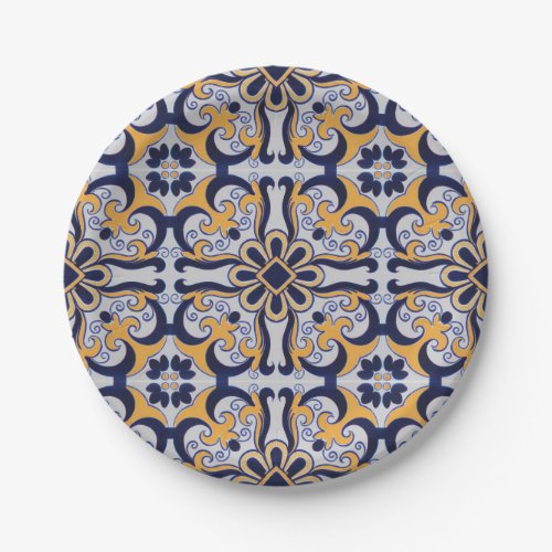 Portuguese tile pattern paper plates