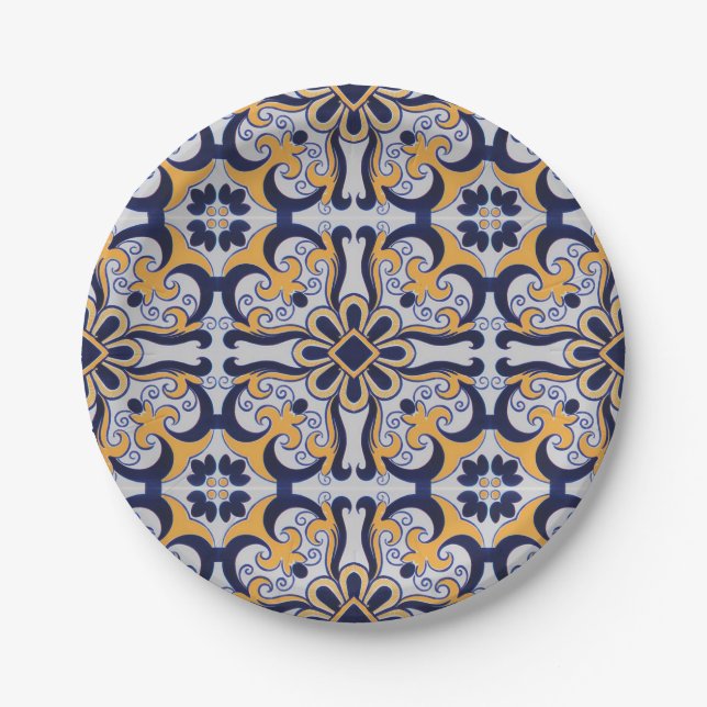 Portuguese tile pattern paper plates (Front)