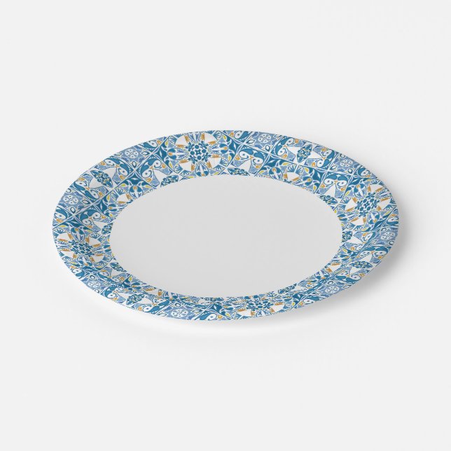 Portuguese Tile Pattern Paper Plates (Angled)
