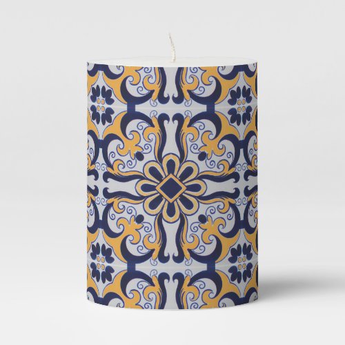 Portuguese tile pattern pillar candle