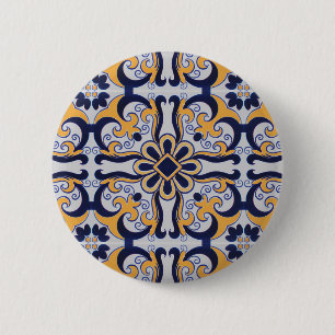 Portuguese tile pattern pinback button