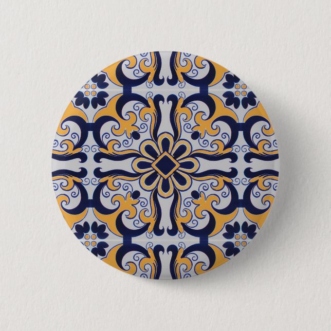 Portuguese tile pattern pinback button (Front)