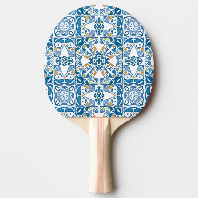 Portuguese Tile Pattern Ping-Pong Paddle (Front)
