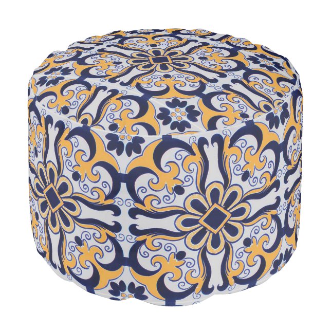 Portuguese tile pattern pouf (Angled Front)