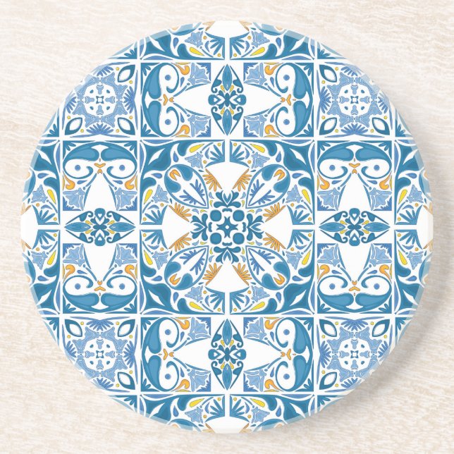 Portuguese Tile Pattern Sandstone Coaster (Front)