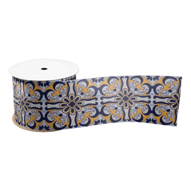 Portuguese tile pattern satin ribbon (Spool)