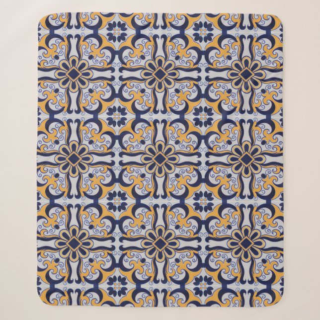 Portuguese tile pattern sherpa blanket (Front)