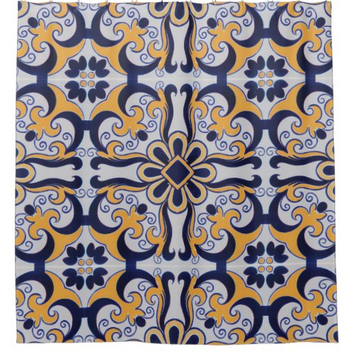 Portuguese tile pattern shower curtain
