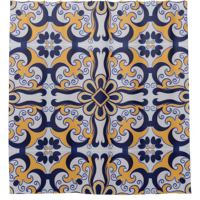 Portuguese tile pattern shower curtain (Front)