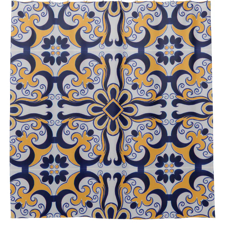 Portuguese tile pattern shower curtain Zazzle