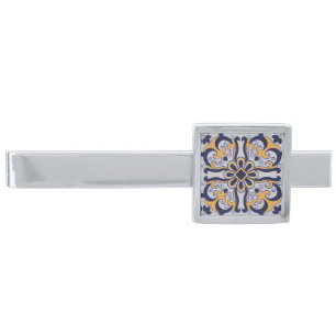 Portuguese tile pattern silver finish tie bar