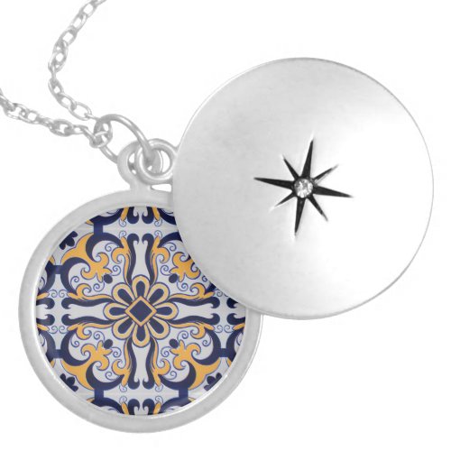 Portuguese tile pattern silver plated necklace