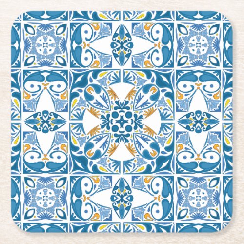 Portuguese Tile Pattern Square Paper Coaster
