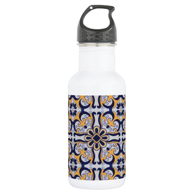 Portuguese tile pattern stainless steel water bottle (Front)