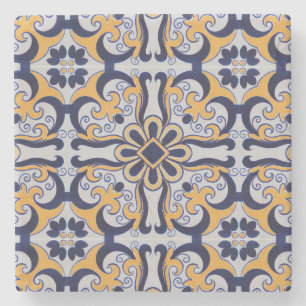 Portuguese tile pattern stone coaster