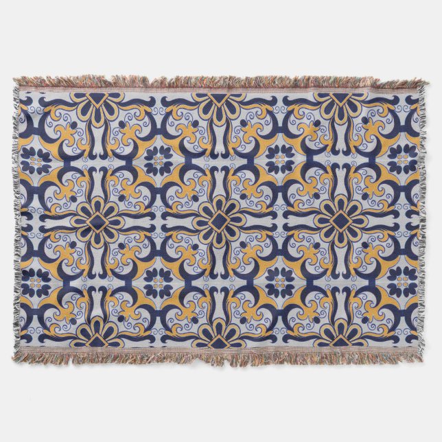 Portuguese tile pattern throw blanket (Front)