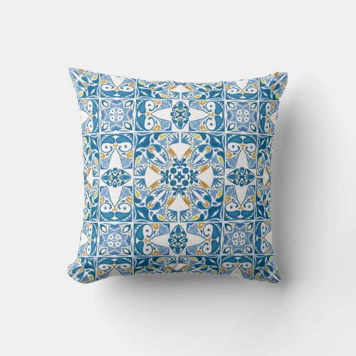 Portuguese Tile Pattern Throw Pillow