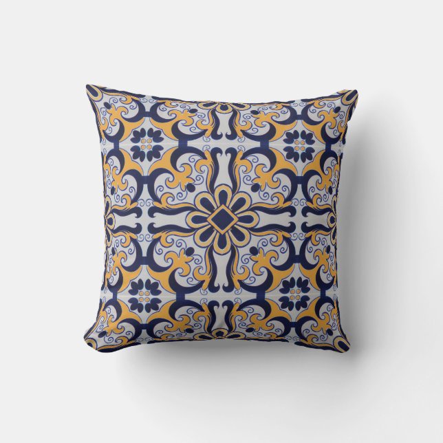 Portuguese tile pattern throw pillow (Front)