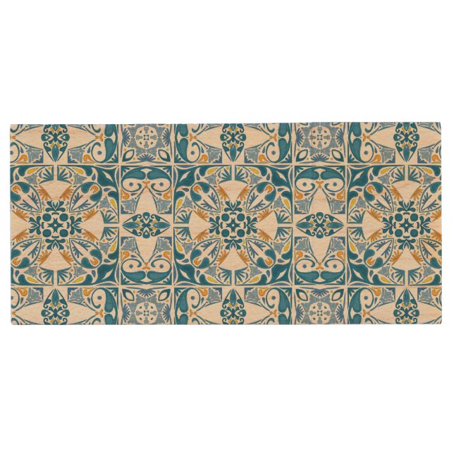 Portuguese Tile Pattern Wood USB Flash Drive (Front)