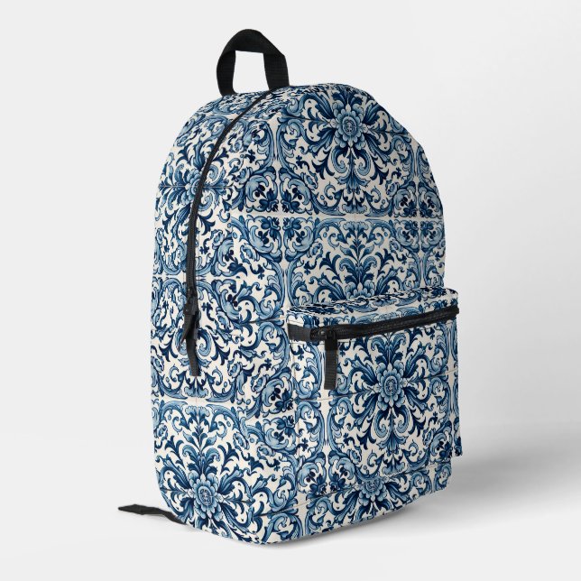 Portuguese tile printed backpack (Back Corner Left)