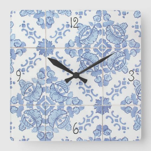 Portuguese Tile Square Wall Clock