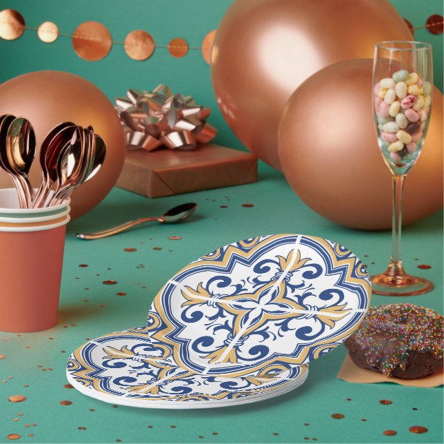 Portuguese tiles 1 paper plates (Multi)