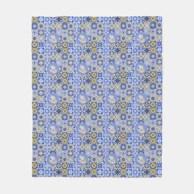  Portuguese Tiles and Sardines Fleece Blanket (Front)