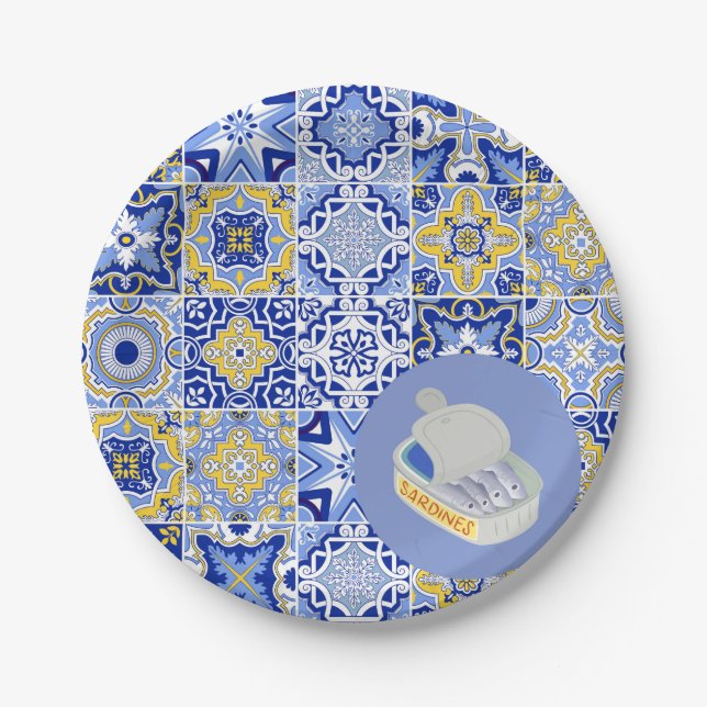 Portuguese Tiles and Sardines Paper Plates (Front)