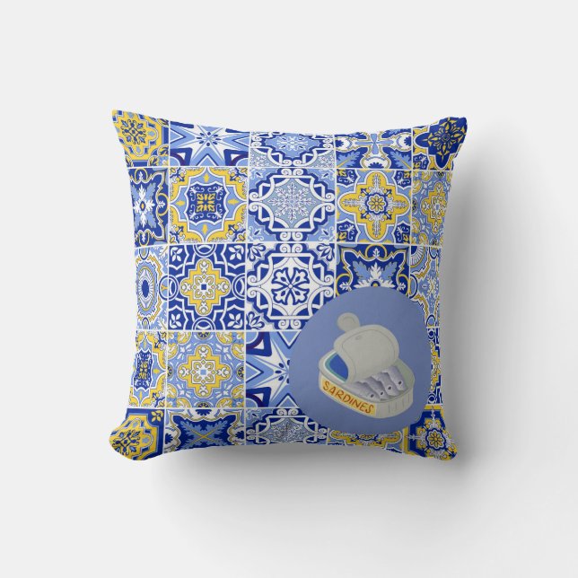 Portuguese Tiles and Sardines Throw Pillow (Front)